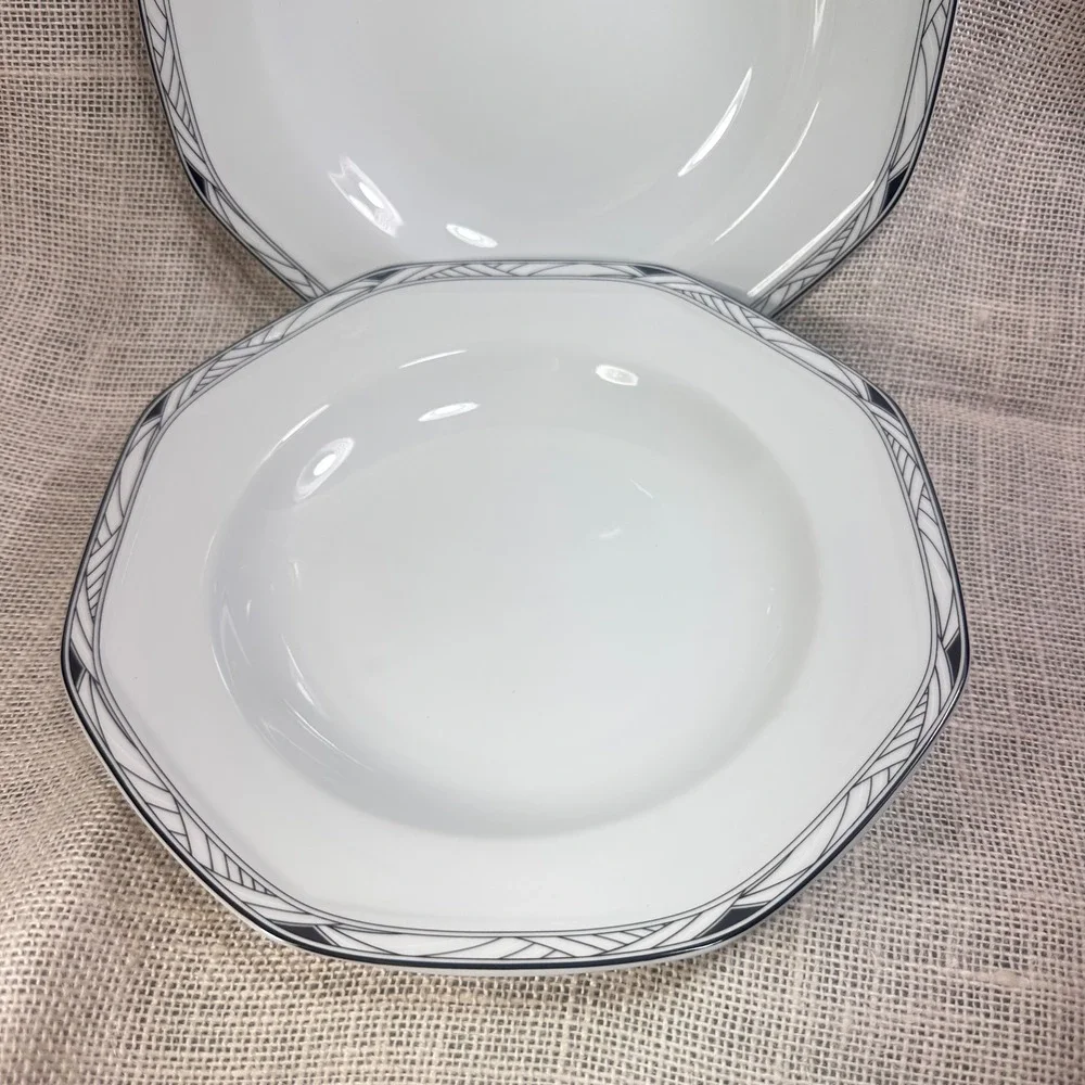 Studio Nova Synthesis Y0031 Rimmed Soup Bowls Set of 2 Octagonal White Black 9